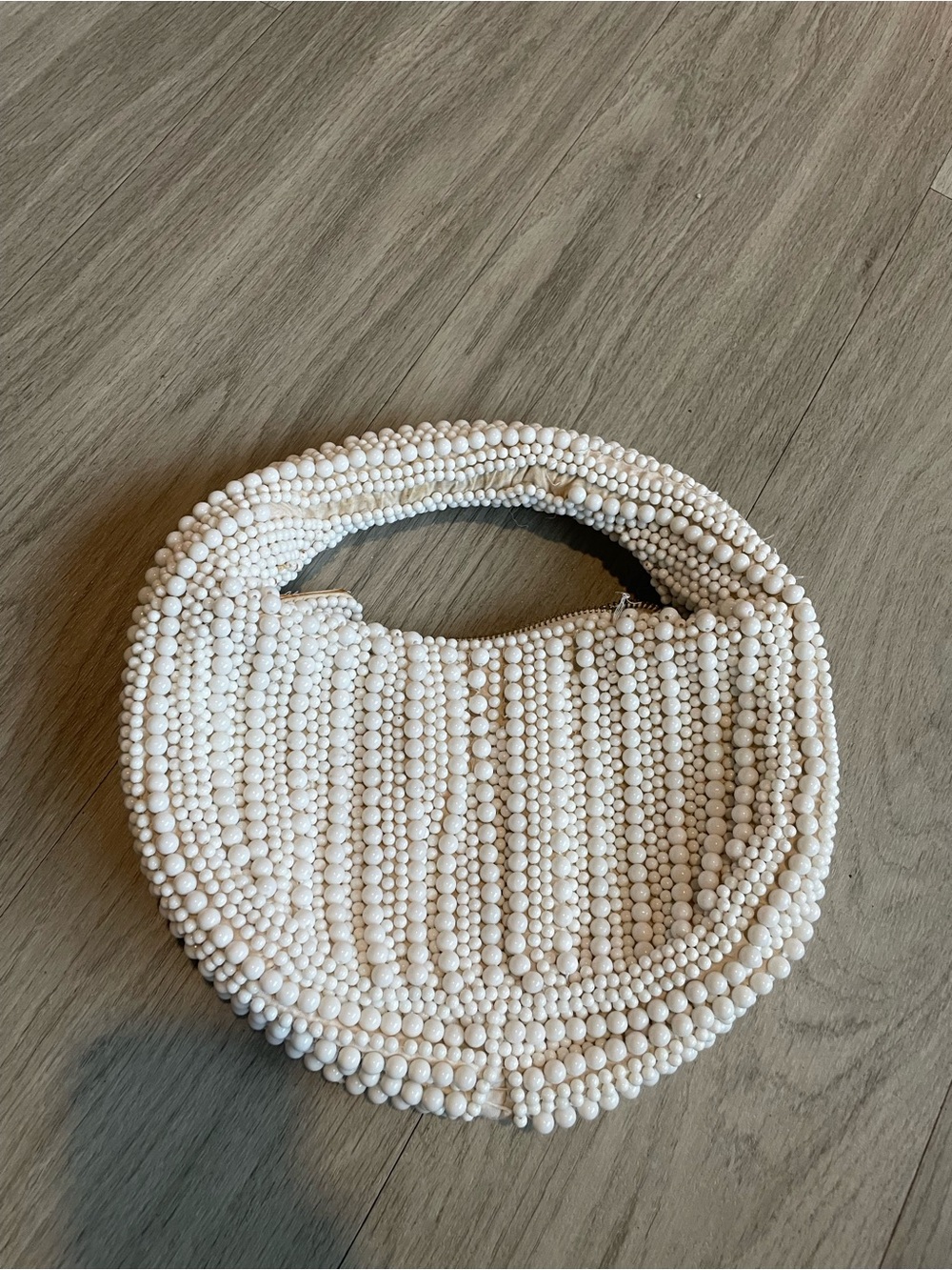Mauve White Beaded Crescent Shoulder Bag